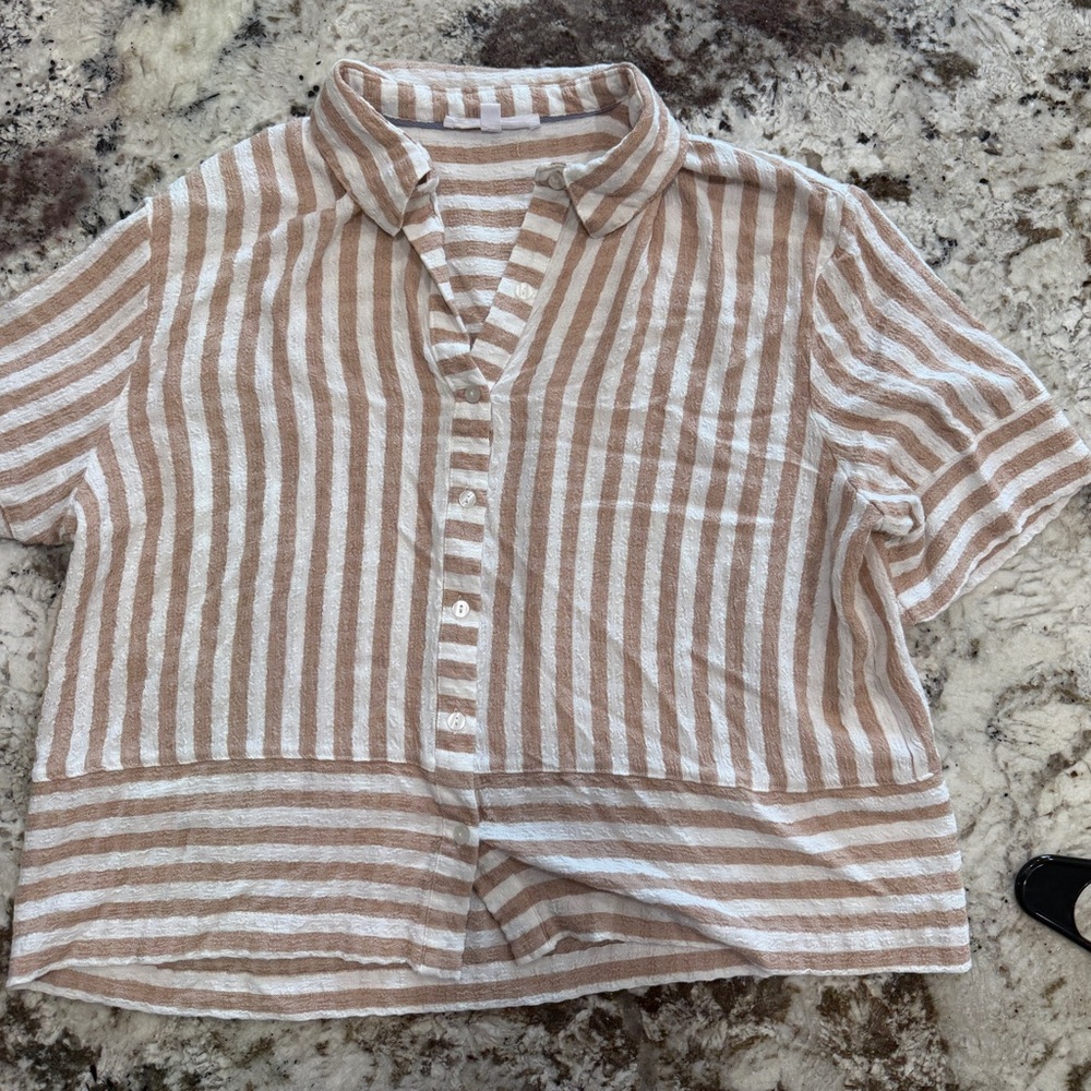 Jane and Delancey Tan and White Striped Top- New no tags